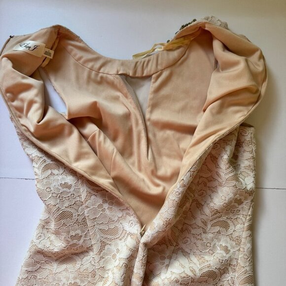 Eliza J Dress Embellished Lace Sheath Ivory Lined Wedding Neutral Floral Sz 6 - Picture 11 of 16